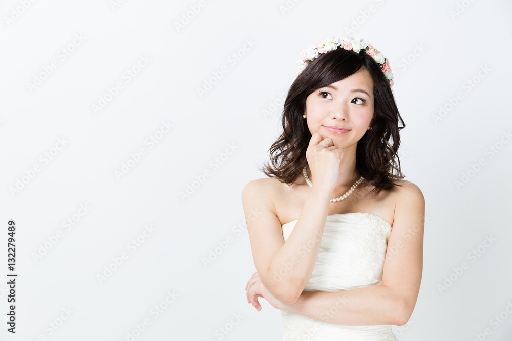 attractive asian woman wedding image on white background