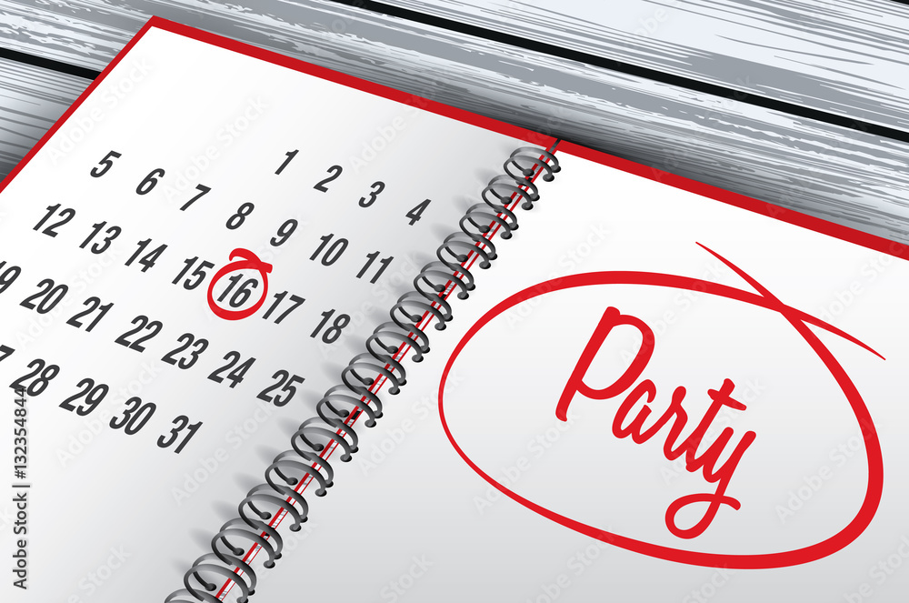 Party Day mark on calendar, vector illustration