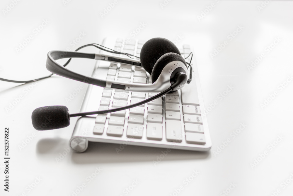 call center manager desktop top view white background