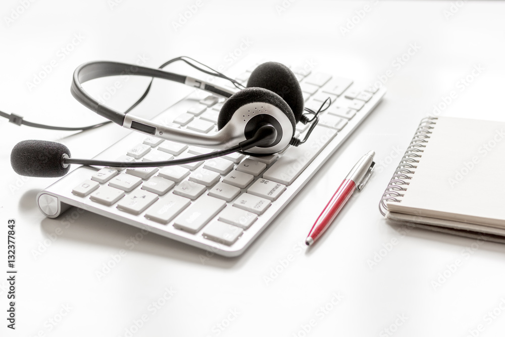 call center manager desktop top view white background