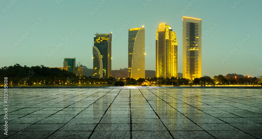 dawn at Putrajaya with modern building with empty floor