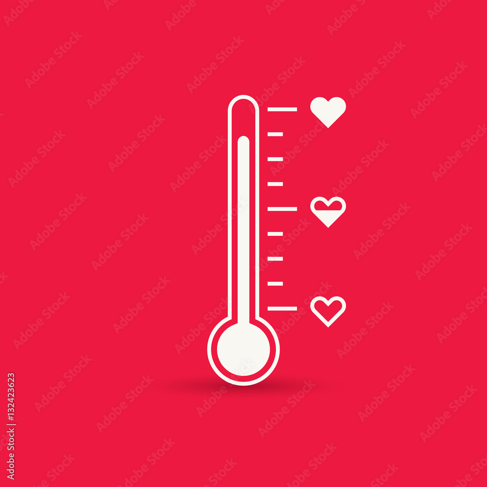 Heart thermometer icon. Love card. Vector