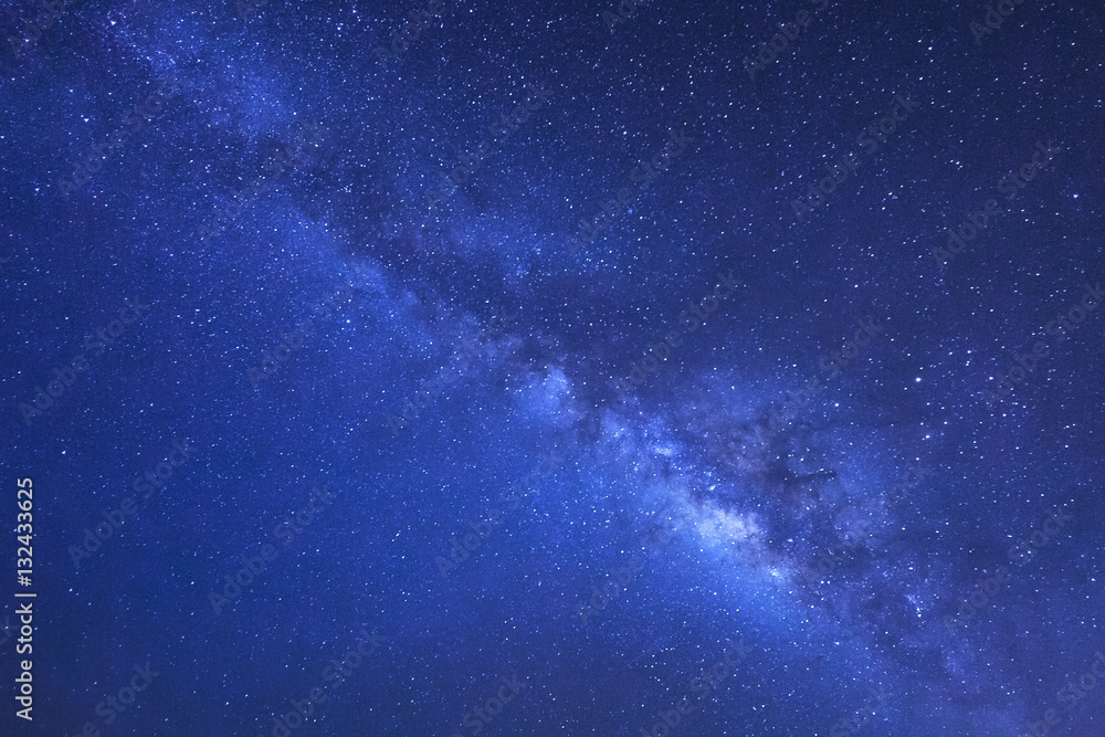 Milky Way Galaxy, Long exposure photograph.with grain