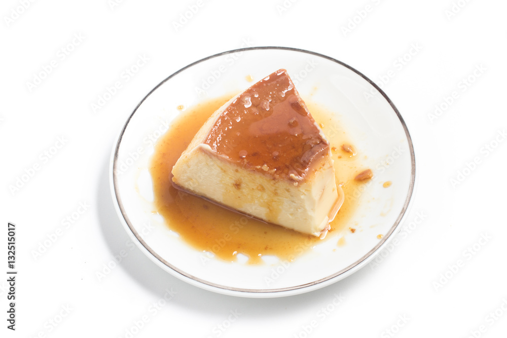 Milk Pudding. Brazilian Flan isolated on white background