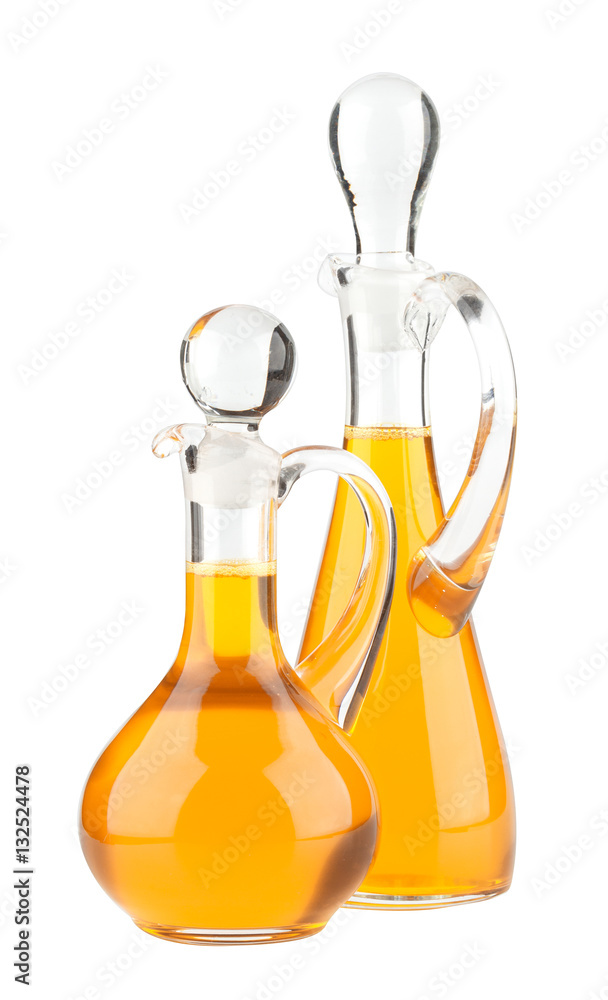 Vegetable oil glass bottle isolated on white background