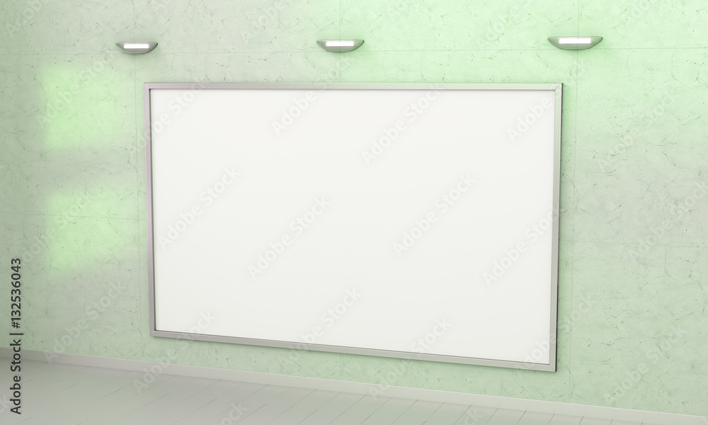 White blanks canvas on a wall 3D rendering