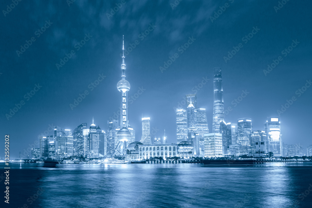 Beautiful Shanghai skyline at night,modern urban background