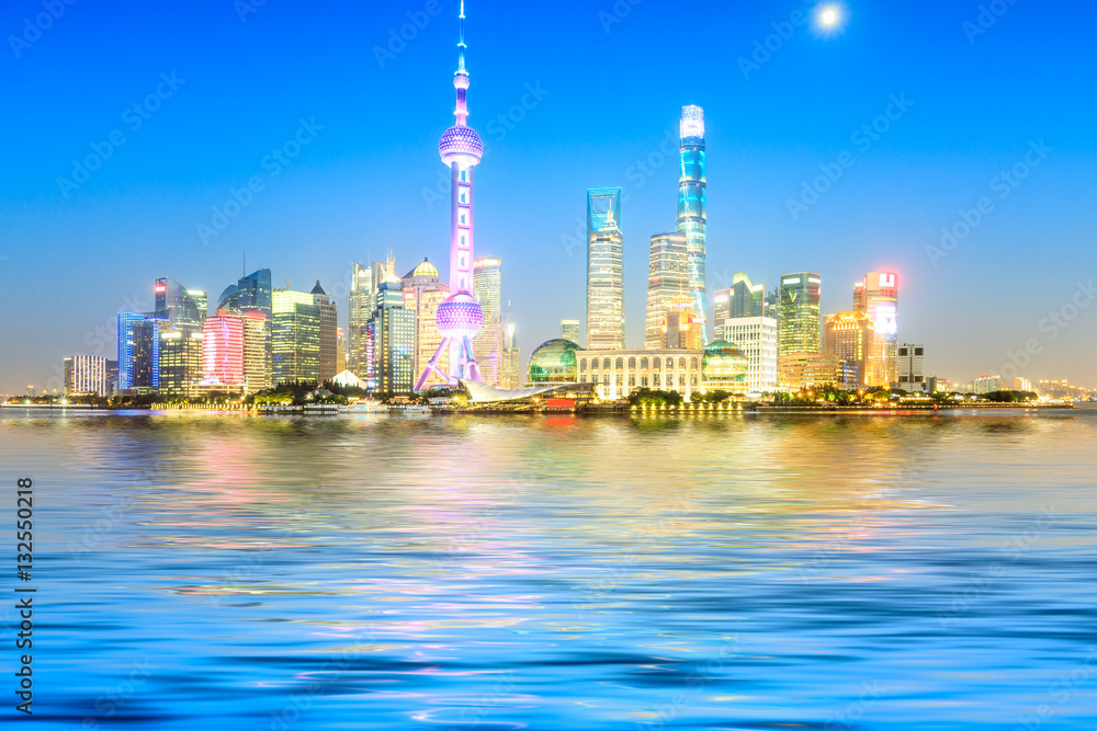 Beautiful Shanghai skyline at night,modern urban background