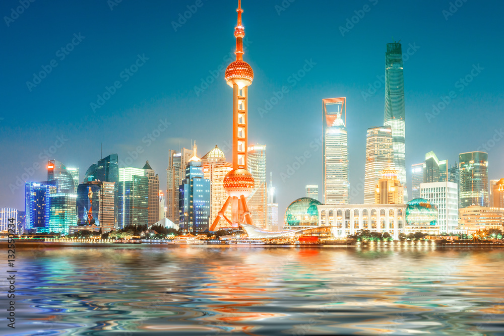 Beautiful Shanghai skyline at night,modern urban background