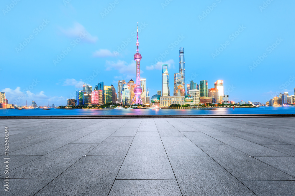 Empty floor and modern urban architecture scene in Shanghai