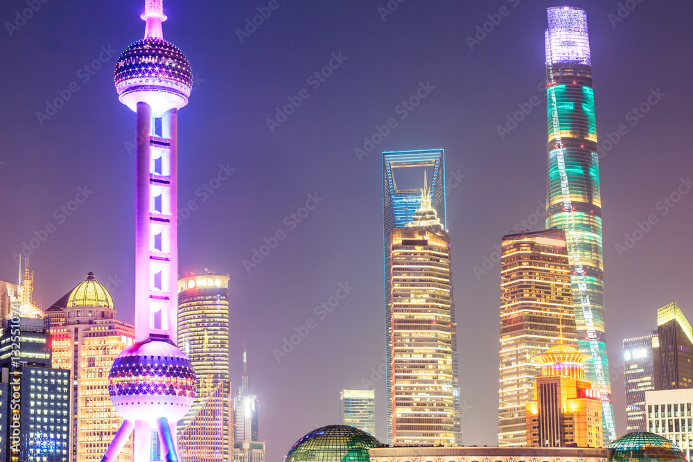 Beautiful Shanghai skyline at night,modern urban background