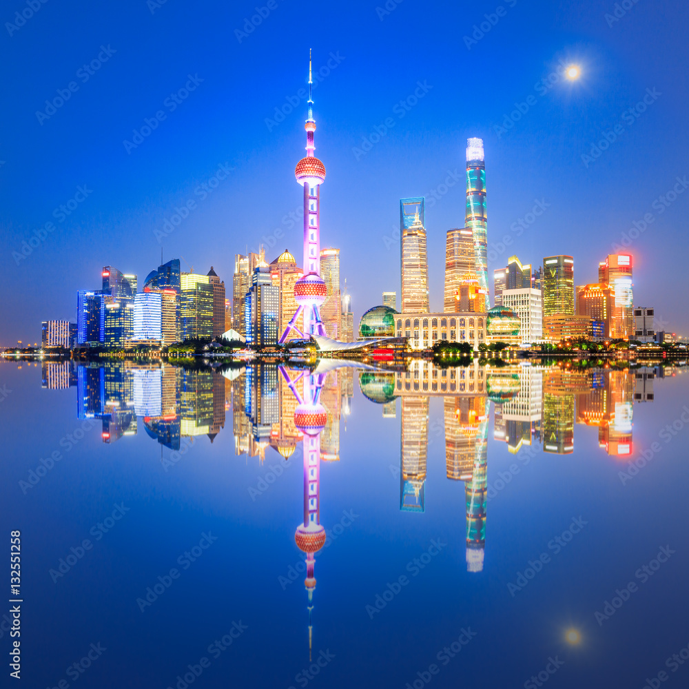 Beautiful Shanghai skyline at night,modern urban background