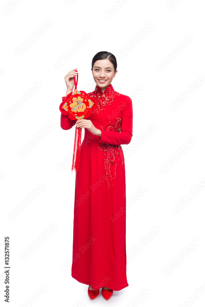 Full length of a beautiful Asian woman on traditional festival costume.