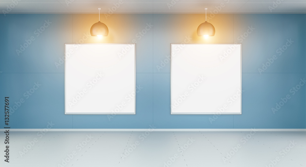 Two white blanks canvas on a wall 3D rendering