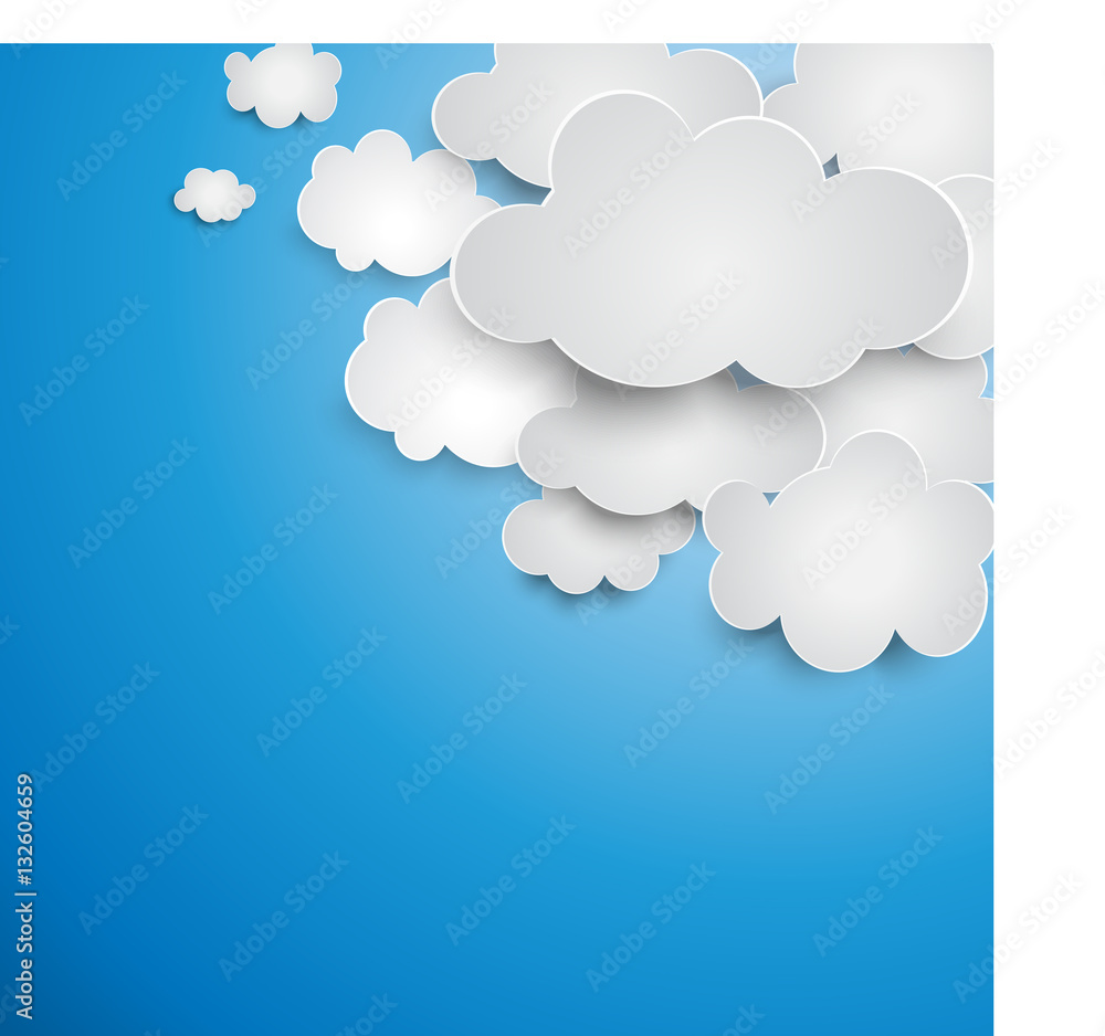 Vector abstract background composed of white paper clouds over blue. Eps10.