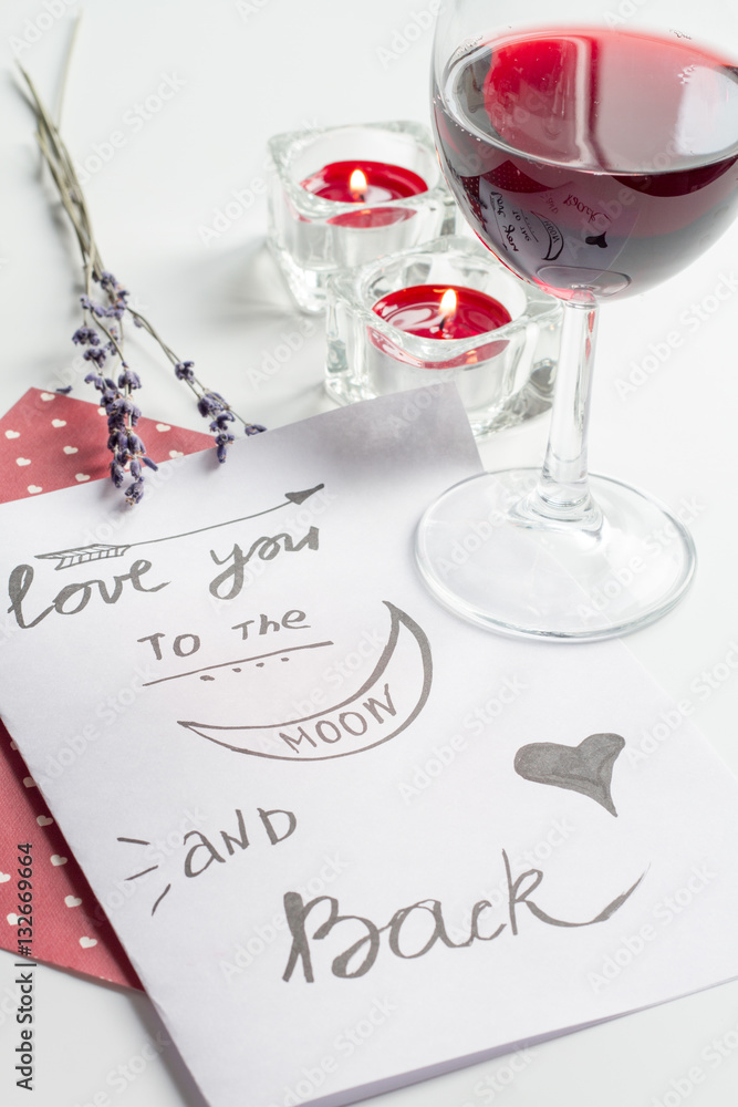 concept of Valentines Day love letter on white background