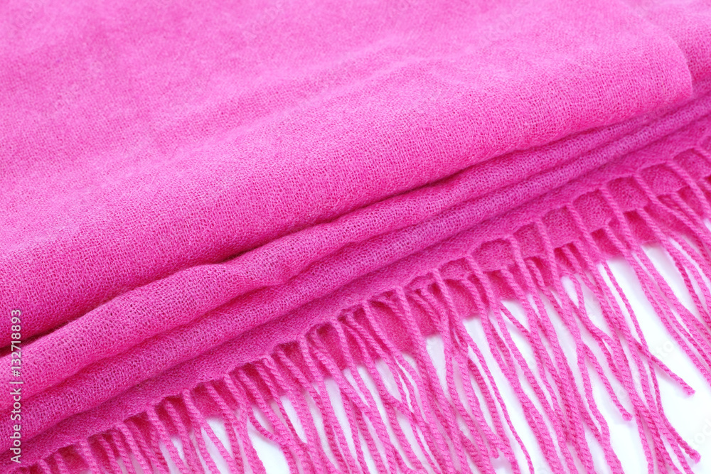 Close - up Silk pink scarf on white background