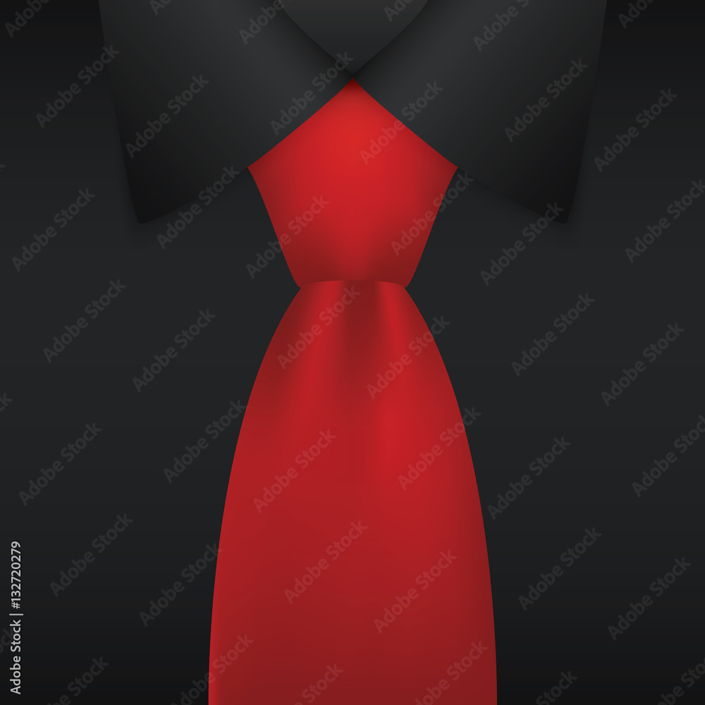 Realistic necktie and black shirt vector illustration