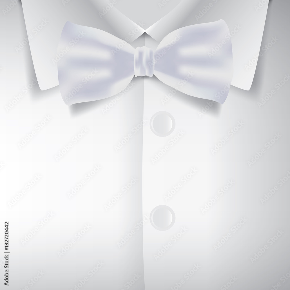 Realistic bow tie and white shirt vector illustration