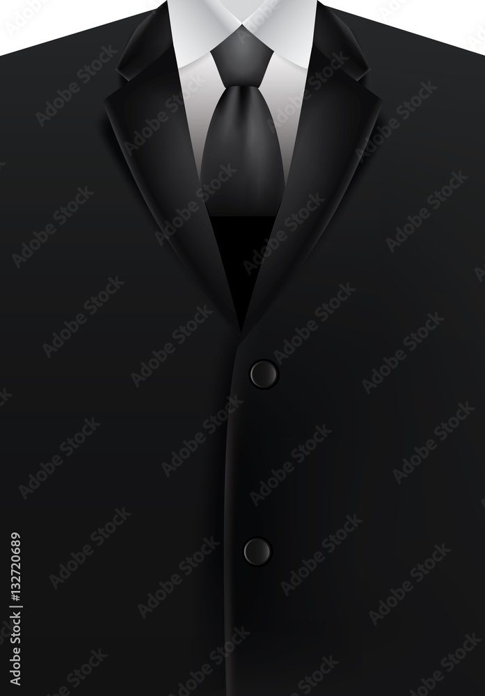 Black men suit and bow tie realistic vector illustration