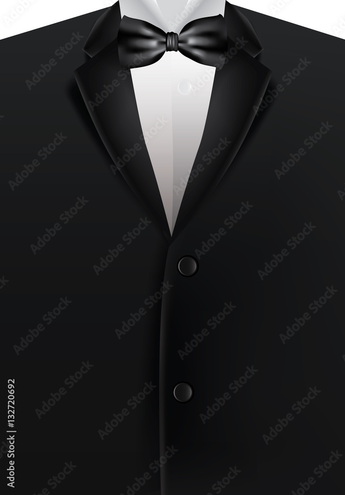 Black men suit and bow tie realistic vector illustration