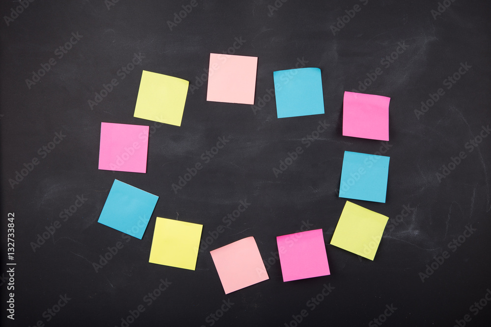 sticky notes on the blank blackboard