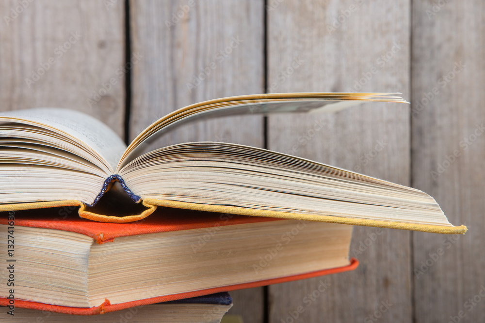 books on the wooden background