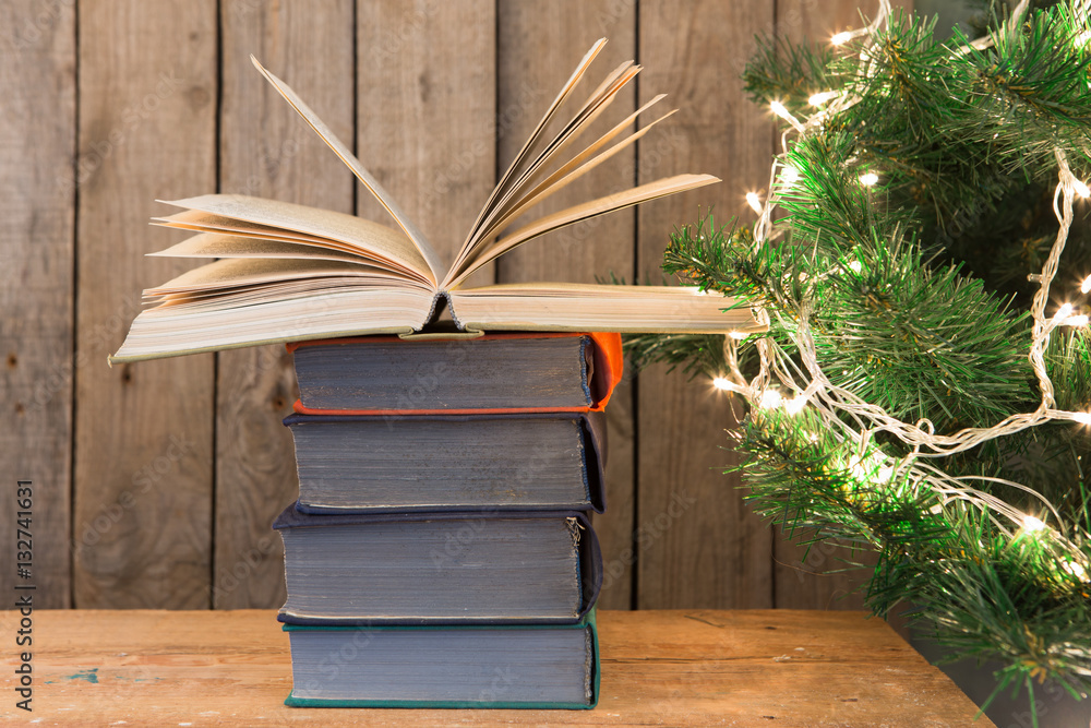 books on the wooden background