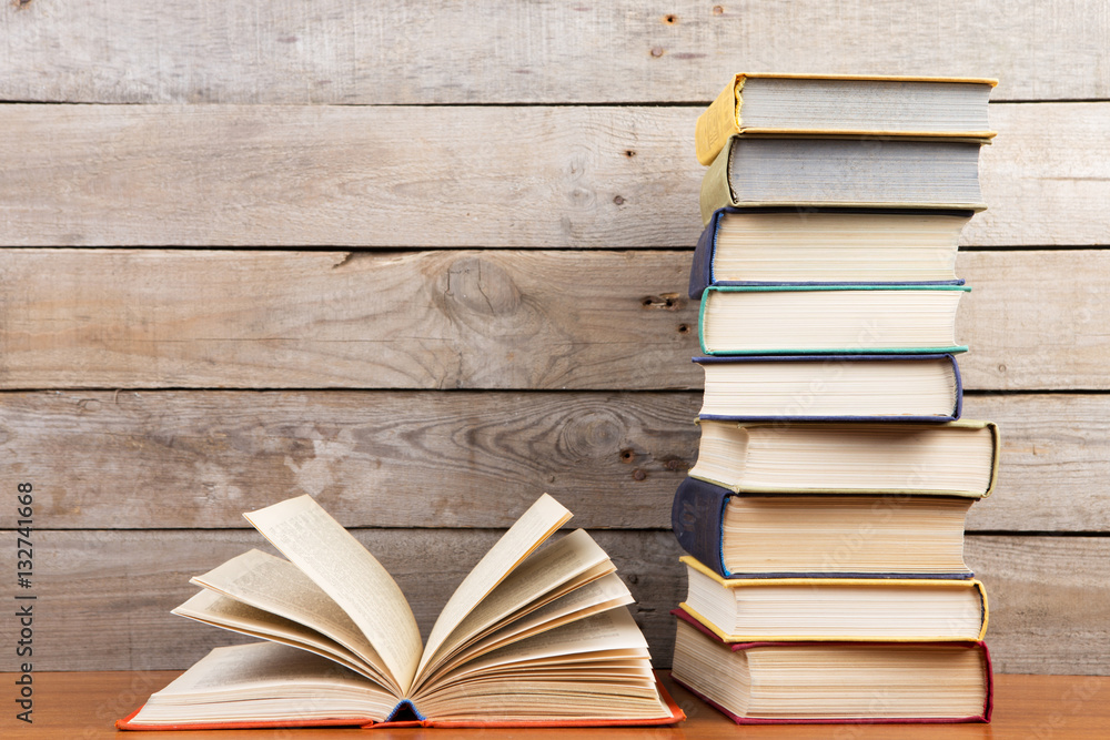 books on the wooden background