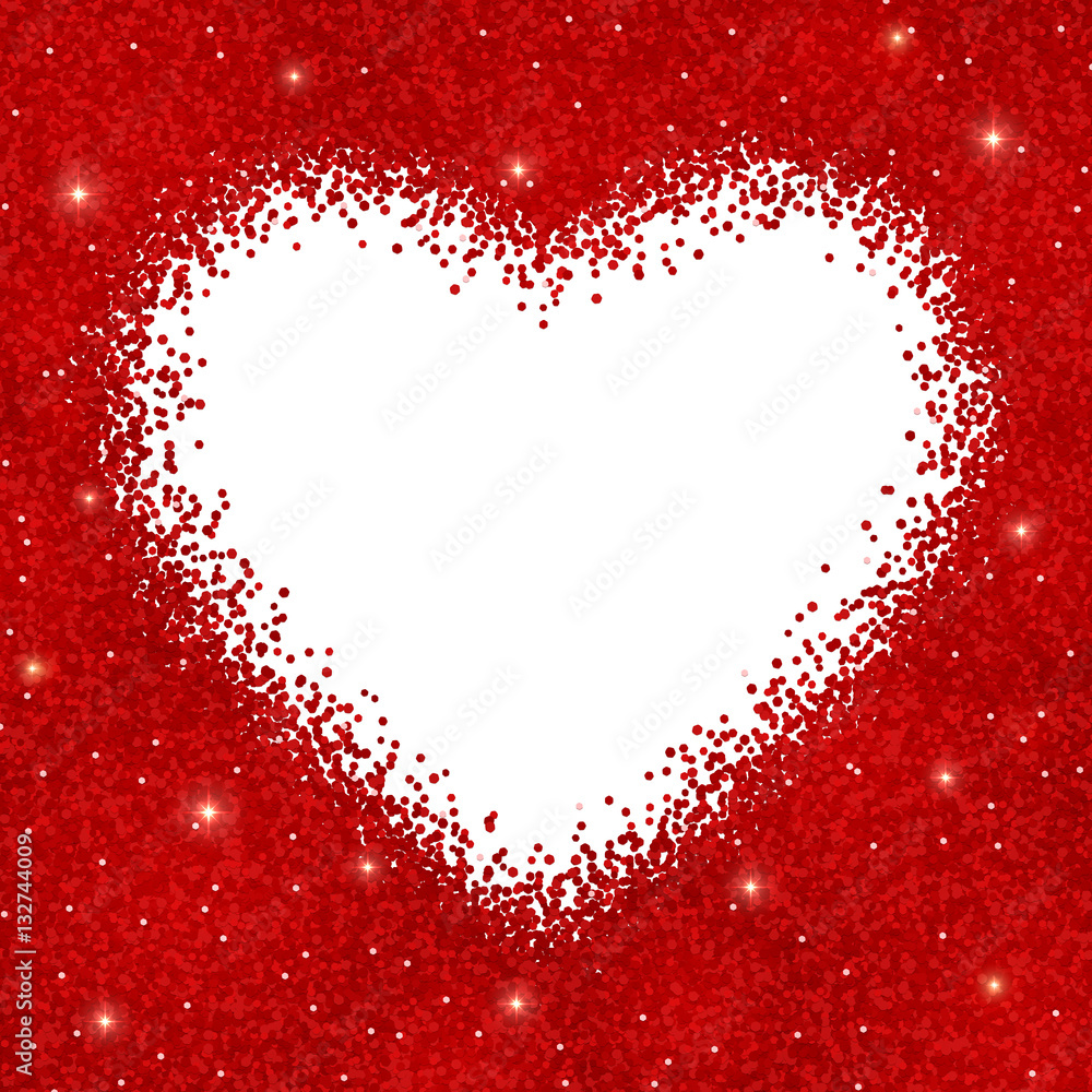 Love heart background with red sparkles. Vector