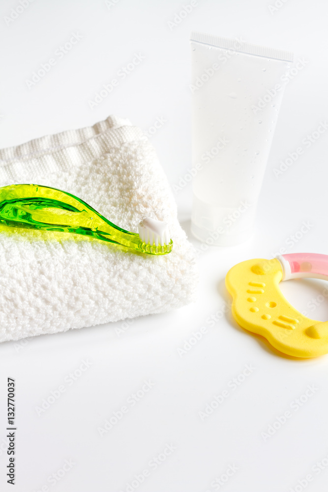 childrens toothbrush oral care on white background