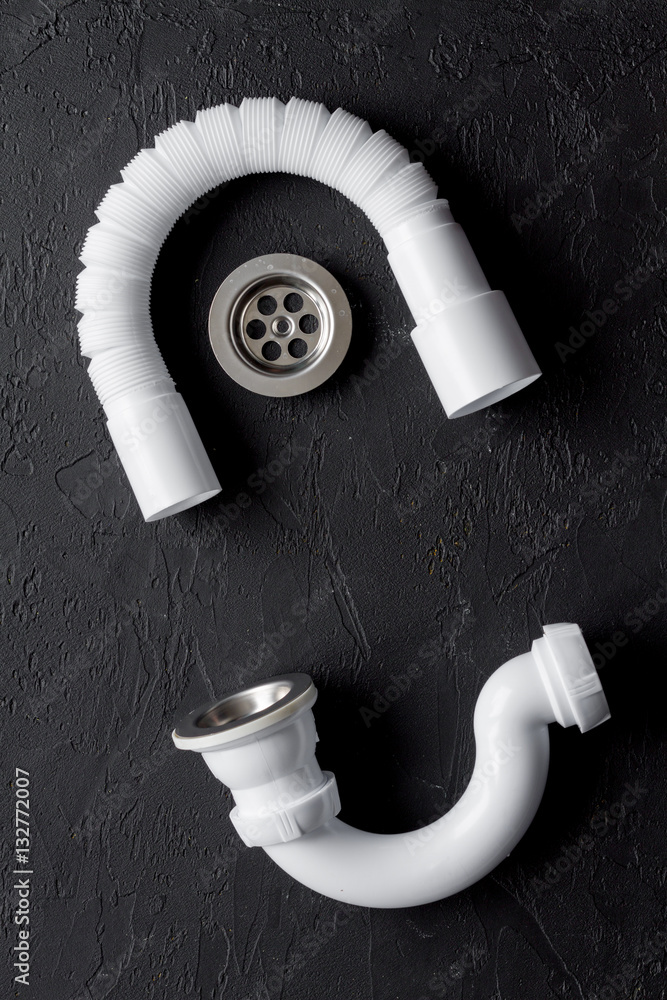 concept plumbing work top view on dark background