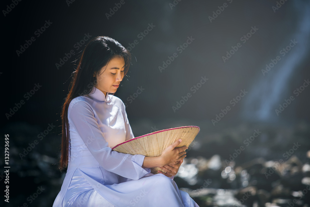 Beautiful woman with Vietnam culture traditional dress,tradition