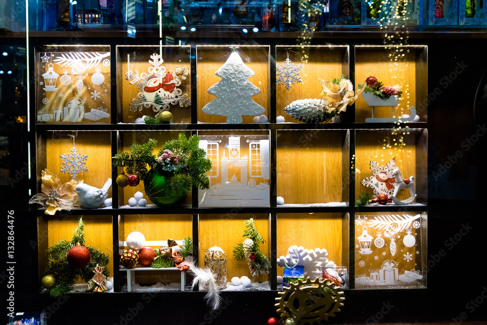 Christmas store showcase. Market. New Year. Moscow.