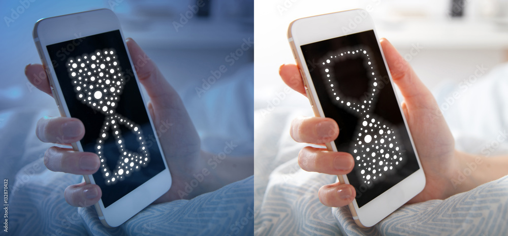 Hourglass clock app on smart phone, sleeping time
