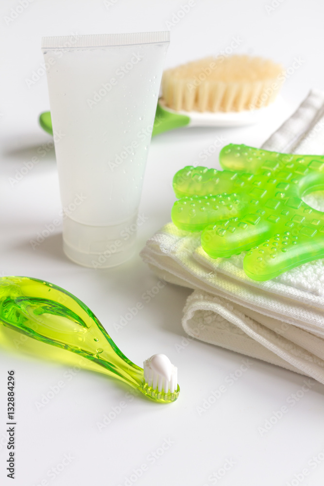 childrens toothbrush oral care on white background