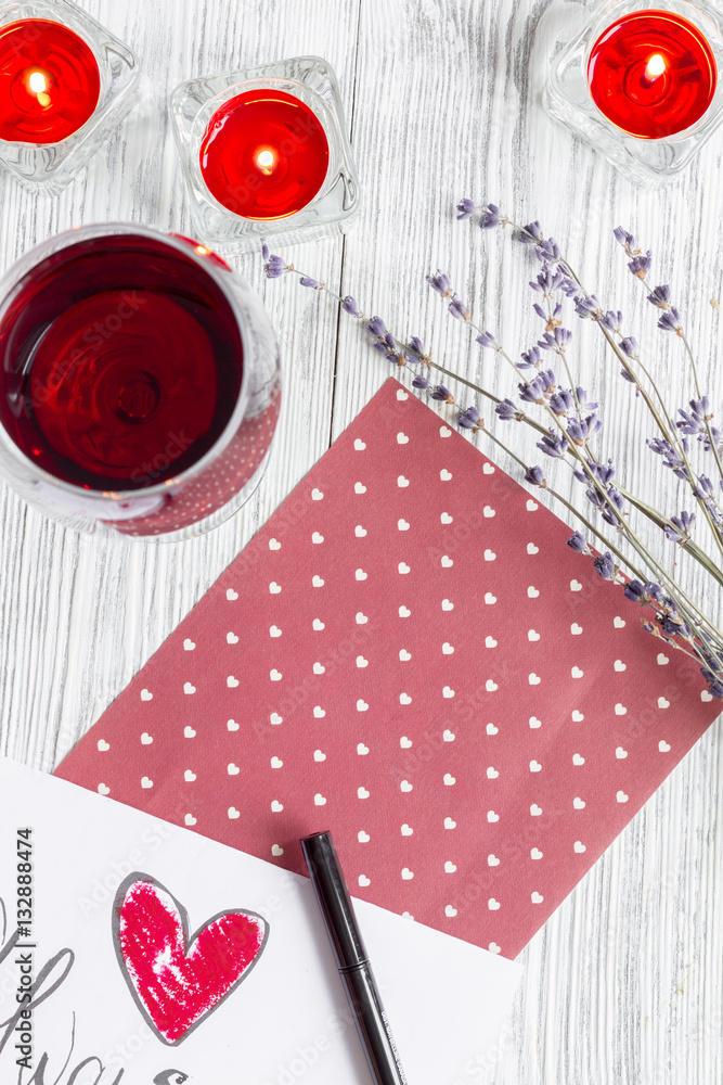 concept Valentines Day love letter wooden background top view