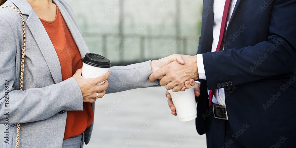 Handshake Greeting Corporate Business People Coffee Concept