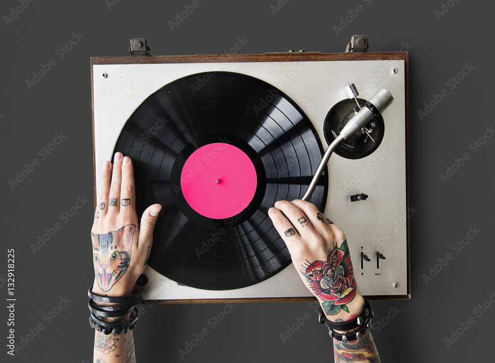 Vinyl Audio Music Rhythm Playing Tattoo Art Concept