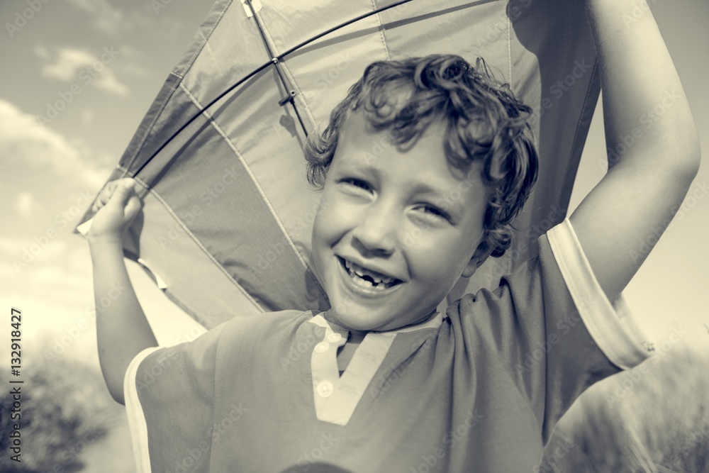 Kite Boy Brother Happiness Joyful Holiday Child Concept