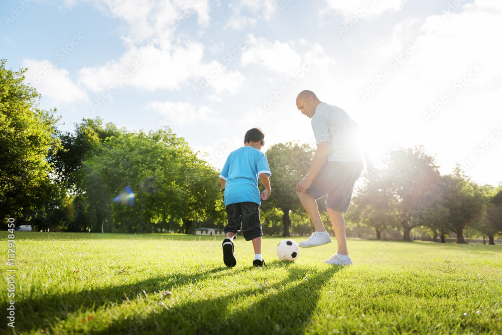 Soccer Football Field Father Son Activity Summer Concept