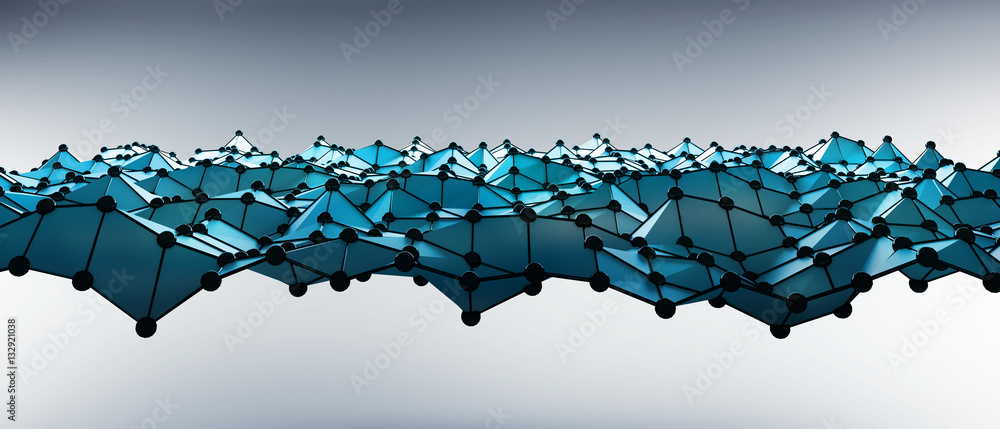 Abstract wave with dots and lines 3D rendering