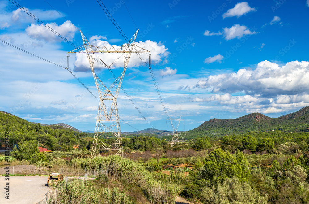 Electric power line and a landscape of the Valencian Community, Spain