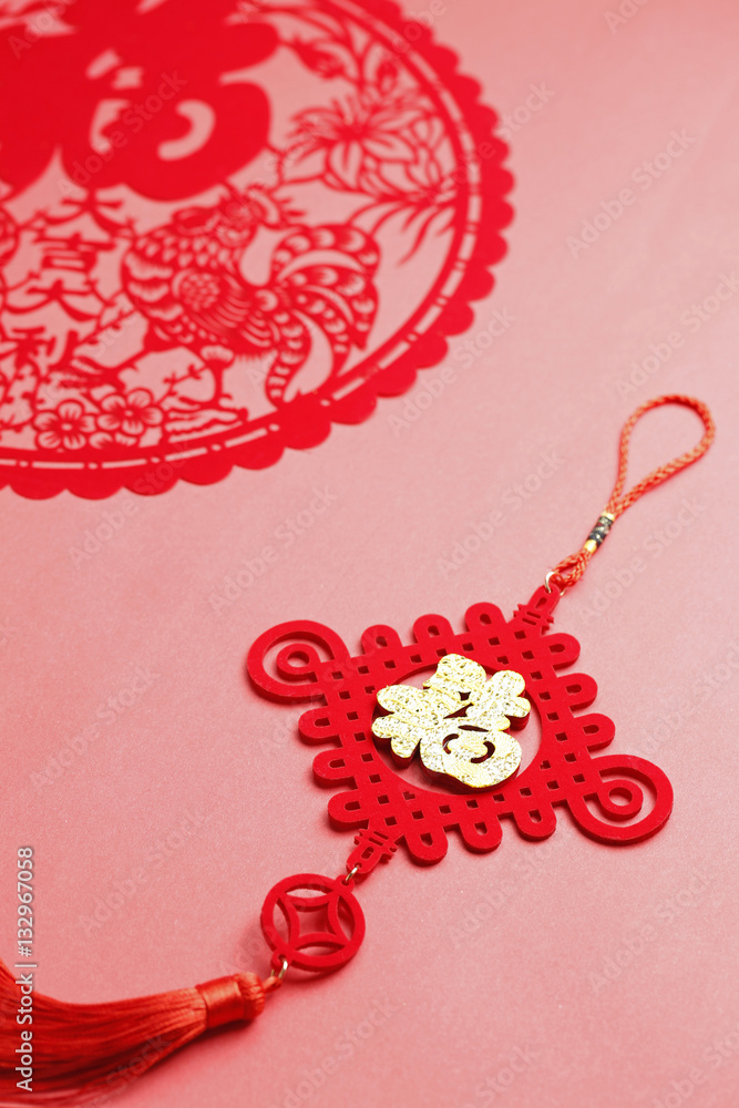 Chinese knot on red background