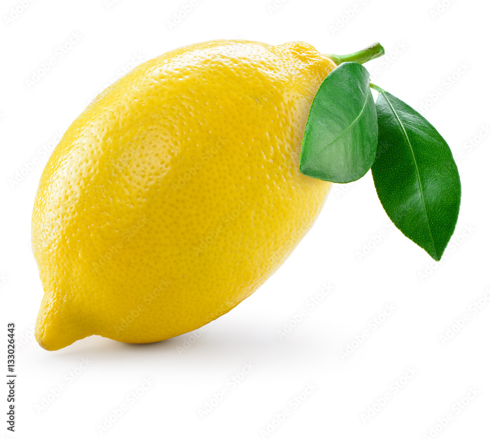 Lemon with leaves isolated on white