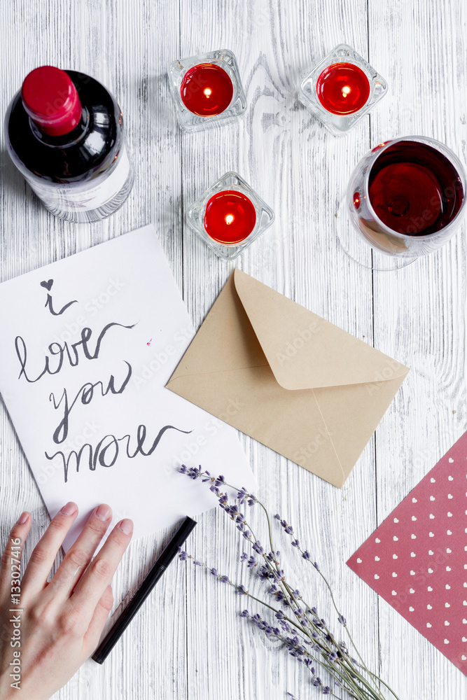 concept Valentines Day love letter wooden background top view