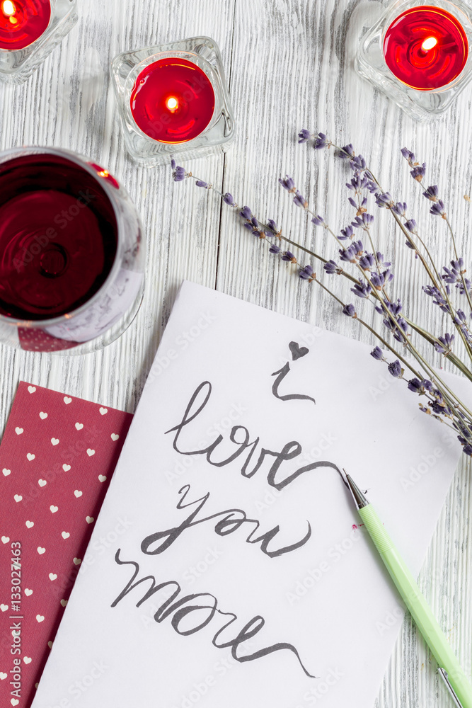 concept Valentines Day love letter wooden background top view