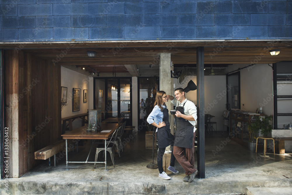 Couple Barista Coffee Shop Service Restaurant Concept