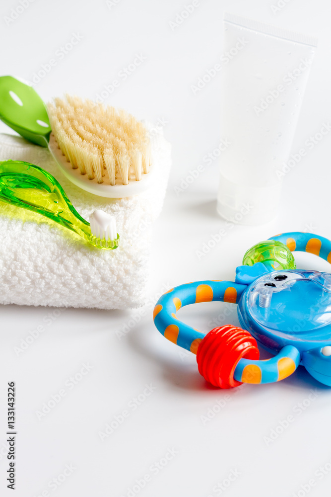 childrens toothbrush oral care on white background