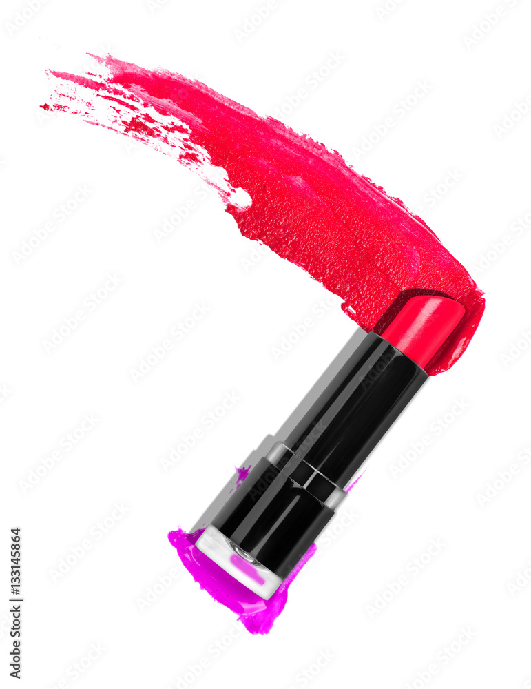 open lipstick with smears isolated on white background